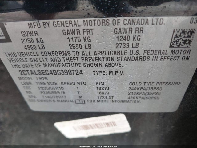 Aukcja sprzedaży 2011 Gmc Terrain Sle-2, vin: 2CTALSEC4B6390724, numer aukcji: 44667025