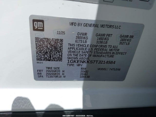 44667057 :رقم المزاد ، 1GKENKKS7TJ214584 vin ، 2026 Gmc Acadia Elevation Fwd مزاد بيع