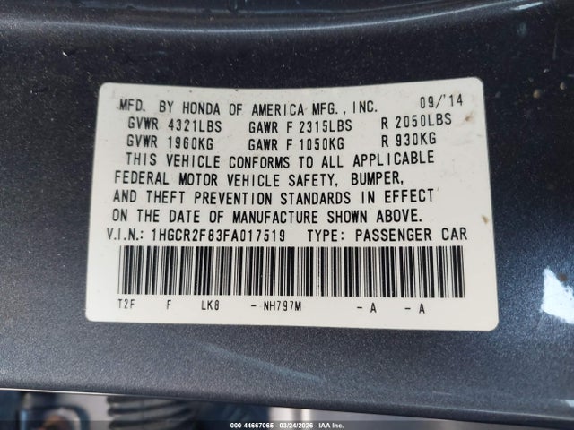 Honda Accord Ex-l 2015 1HGCR2F83FA017519 Image 9