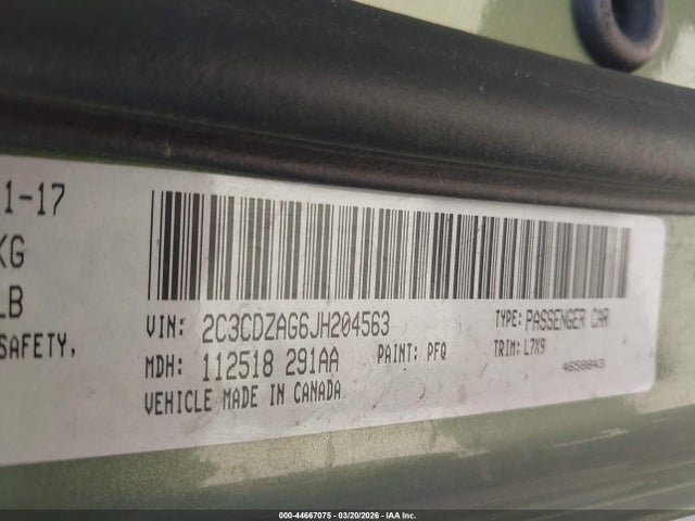 44667075 :رقم المزاد ، 2C3CDZAG6JH204563 vin ، 2018 Dodge Challenger Sxt مزاد بيع
