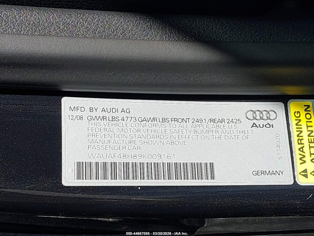 2009 Audi A4 2.0t Cabriolet მანქანა იყიდება აუქციონზე, vin: WAUAF48H89K009161, აუქციონის ნომერი: 44667088