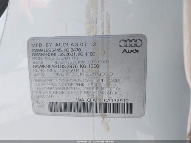 Aukcja sprzedaży 2012 Audi Q5 2.0t Premium, vin: WA1CFAFP1CA132912, numer aukcji: 44667100