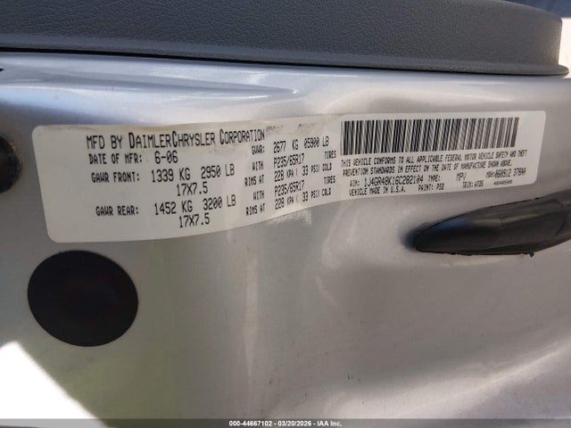 Продаж на аукціоні авто 2006 Jeep Grand Cherokee Laredo, vin: 1J4GR48K16C282104, номер лоту: 44667102