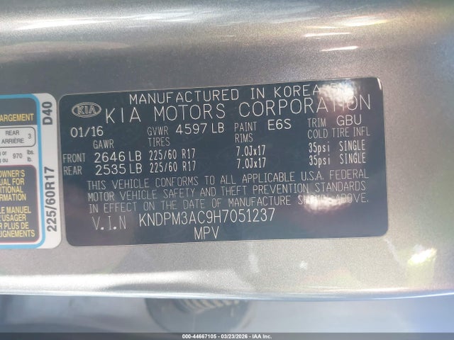Aukcja sprzedaży 2017 Kia Sportage Lx, vin: KNDPM3AC9H7051237, numer aukcji: 44667105