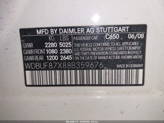 44667119 :رقم المزاد ، WDBUF87X88B359676 vin ، 2008 Mercedes-benz E 350 4matic مزاد بيع