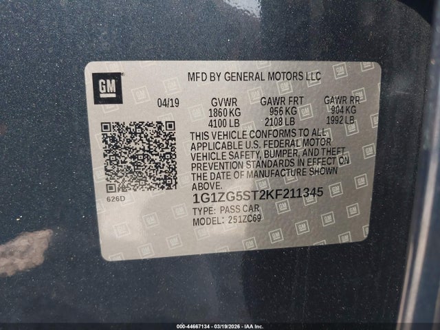 44667134 :رقم المزاد ، 1G1ZG5ST2KF211345 vin ، 2019 Chevrolet Malibu Rs مزاد بيع