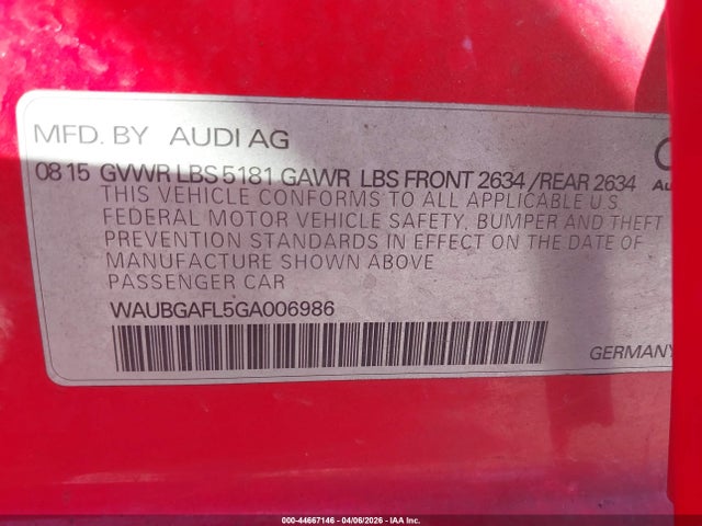WAUBGAFL5GA006986 Audi S4 3.0t Premium Plus