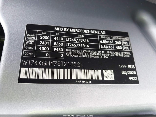 Продажа на аукционе авто 2025 Mercedes-benz Sprinter 2500 High Roof 4-cyl Diesel, vin: W1Z4KGHY7ST213521, номер лота: 44667162