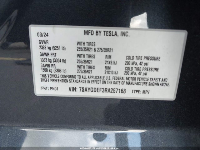 7SAYGDEF3RA257168 Tesla Model Y Performance Dual Motor All-wheel Drive
