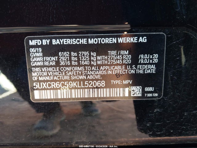 Aukcja sprzedaży 2019 Bmw X5 Xdrive40i, vin: 5UXCR6C59KLL52068, numer aukcji: 44667190