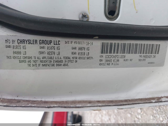 2015 Dodge Dart Aero მანქანა იყიდება აუქციონზე, vin: 1C3CDFDH2FD112230, აუქციონის ნომერი: 44667195
