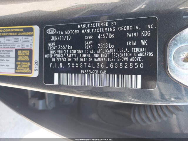 Aukcja sprzedaży 2020 Kia Optima Lx, vin: 5XXGT4L36LG382850, numer aukcji: 44667208