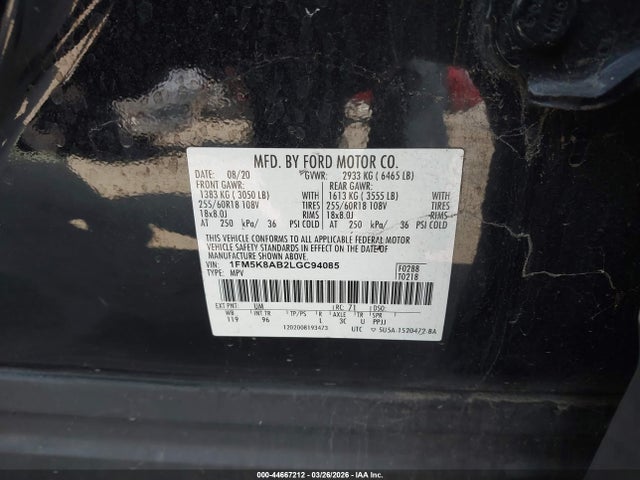 1FM5K8AB2LGC94085 Ford Police Interceptor Utility