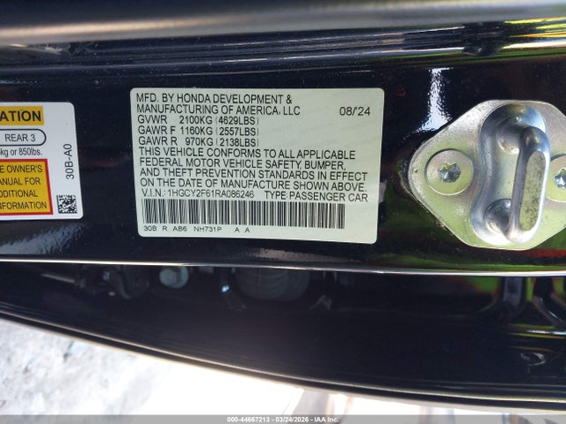44667213 :رقم المزاد ، 1HGCY2F61RA086246 vin ، 2024 Honda Accord Hybrid Ex-l مزاد بيع