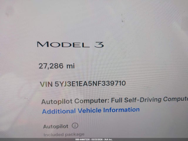 Aukcja sprzedaży 2022 Tesla Model 3 Rear-wheel Drive, vin: 5YJ3E1EA5NF339710, numer aukcji: 44667220