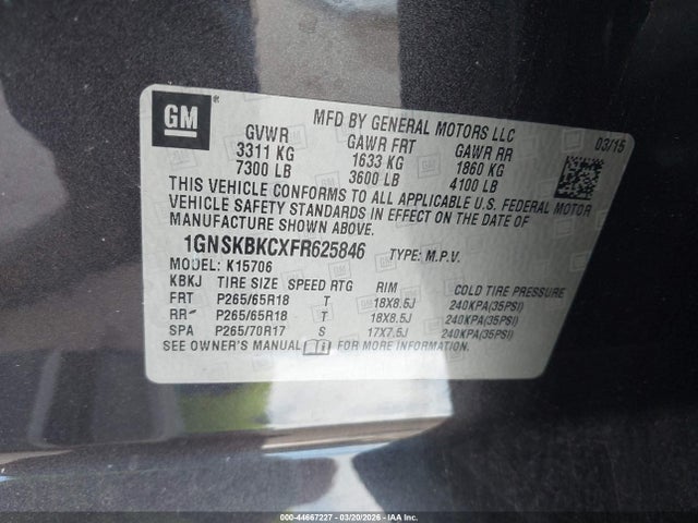 Продажа на аукционе авто 2015 Chevrolet Tahoe Lt, vin: 1GNSKBKCXFR625846, номер лота: 44667227