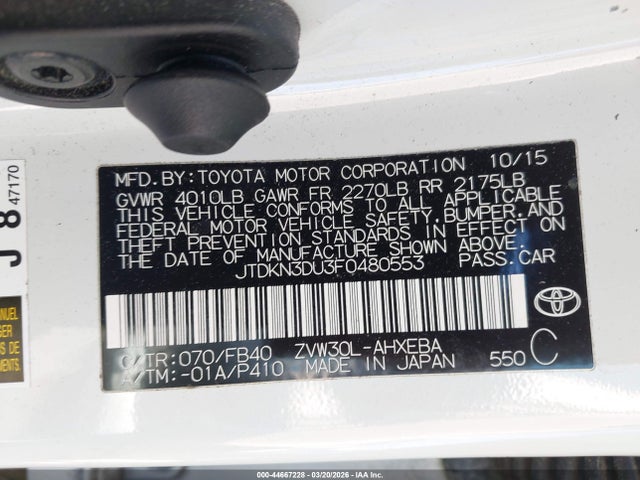 Продаж на аукціоні авто 2015 Toyota Prius Two, vin: JTDKN3DU3F0480553, номер лоту: 44667228