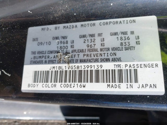 Aukcja sprzedaży 2011 Mazda Mazda3 I Touring, vin: JM1BL1VG5B1399139, numer aukcji: 44667241