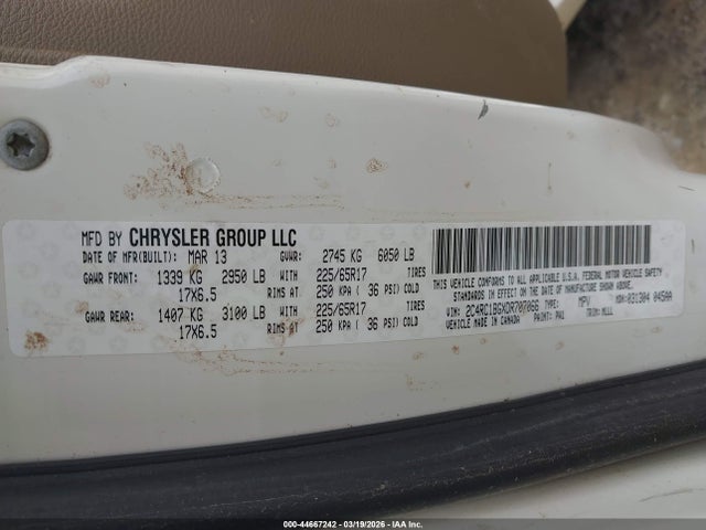 Продаж на аукціоні авто 2013 Chrysler Town & Country Touring, vin: 2C4RC1BGXDR707066, номер лоту: 44667242
