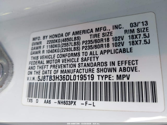 Продаж на аукціоні авто 2013 Acura Rdx, vin: 5J8TB3H36DL019519, номер лоту: 44667299