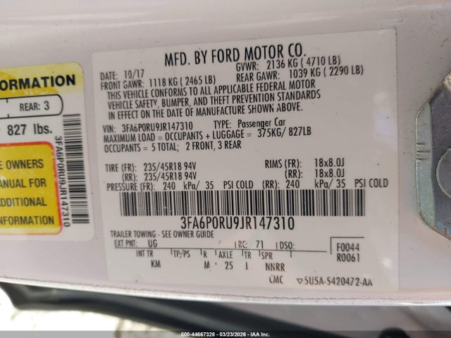 Ford Fusion Hybrid Titanium 2018 3FA6P0RU9JR147310 Image 9