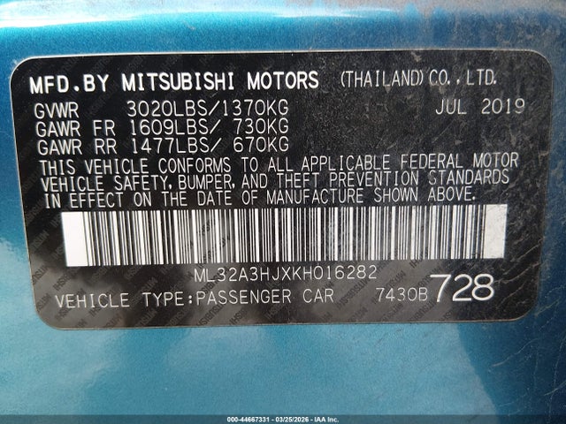 2019 MITSUBISHI MIRAGE ML32A3HJXKH016282 Photo 8
