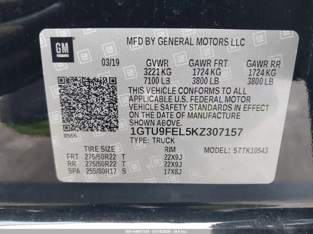 Продажа на аукционе авто 2019 Gmc Sierra 1500 Denali, vin: 1GTU9FEL5KZ307157, номер лота: 44667335