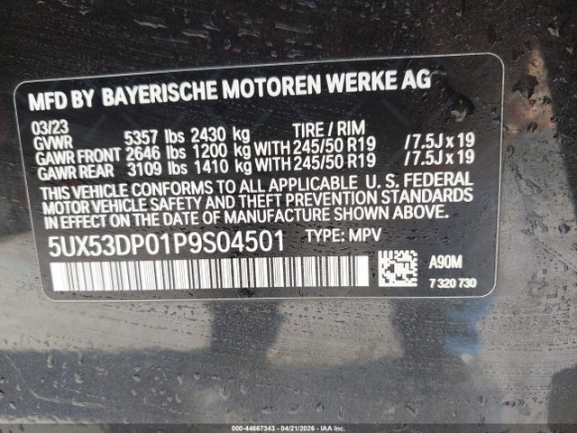 2023 BMW X3 5UX53DP01P9S04501 Photo 8