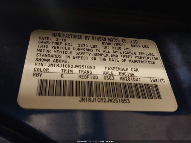 Aukcja sprzedaży 2018 Nissan Rogue Sport S, vin: JN1BJ1CR2JW251853, numer aukcji: 44667370