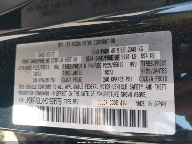 Aukcja sprzedaży 2017 Mazda Cx-5 Grand Touring, vin: JM3KFADLXH0193679, numer aukcji: 44667372