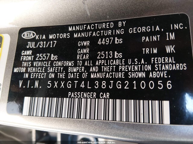 5XXGT4L38JG210056 KIA Optima Lx