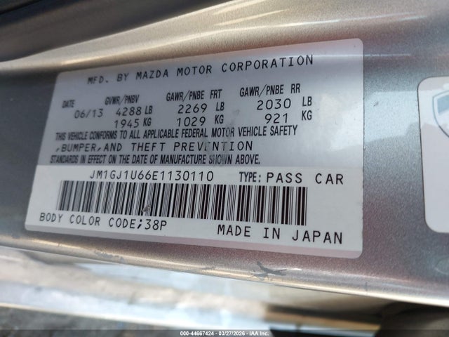 Aukcja sprzedaży 2014 Mazda Mazda6 I Sport, vin: JM1GJ1U66E1130110, numer aukcji: 44667424