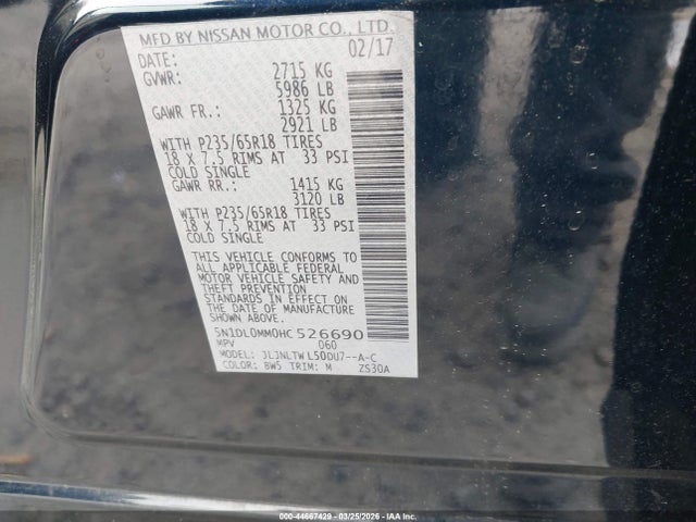 Продажа на аукционе авто 2017 Infiniti Qx60, vin: 5N1DL0MM0HC526690, номер лота: 44667429