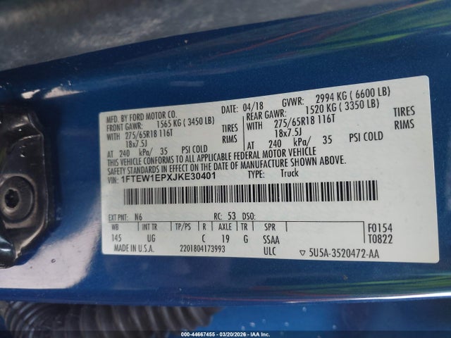 Aukcja sprzedaży 2018 Ford F-150 Xlt, vin: 1FTEW1EPXJKE30401, numer aukcji: 44667455