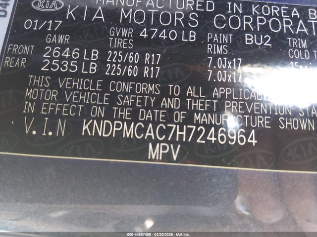 Aukcja sprzedaży 2017 Kia Sportage Lx, vin: KNDPMCAC7H7246964, numer aukcji: 44667459