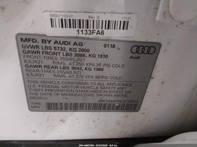Aukcja sprzedaży 2018 Audi Sq5 3.0t Premium Plus, vin: WA1A4AFY4J2120816, numer aukcji: 44667495