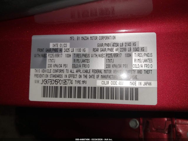 Auction sale of the 2023 Mazda Cx-5 2.5 S Preferred, vin: JM3KFBCM5P0195774, lot number: 44667496