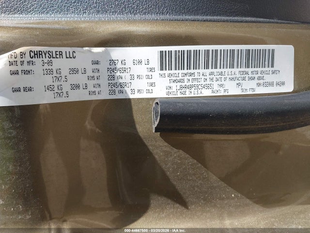 Продажа на аукционе авто 2009 Jeep Grand Cherokee Laredo, vin: 1J8HR48P59C545651, номер лота: 44667500