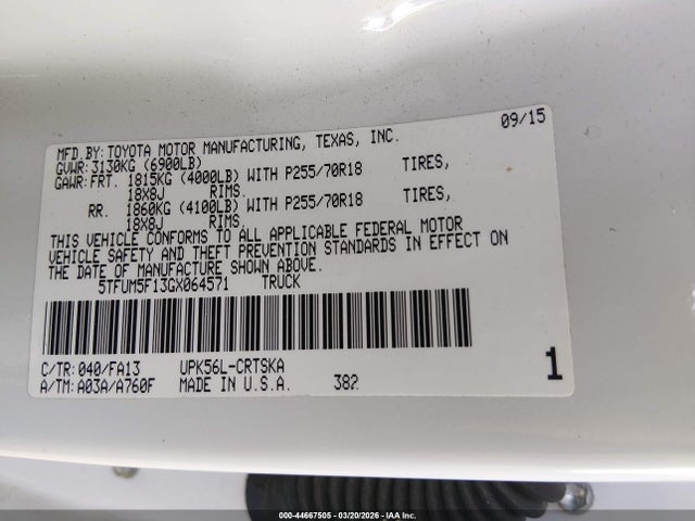 2016 TOYOTA TUNDRA 5TFUM5F13GX064571 Photo 8