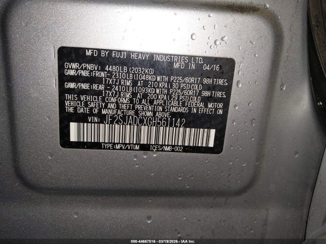 Продаж на аукціоні авто 2016 Subaru Forester 2.5i Premium, vin: JF2SJADCXGH561142, номер лоту: 44667516