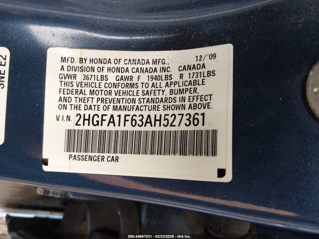 Продаж на аукціоні авто 2010 Honda Civic Lx-s, vin: 2HGFA1F63AH527361, номер лоту: 44667521