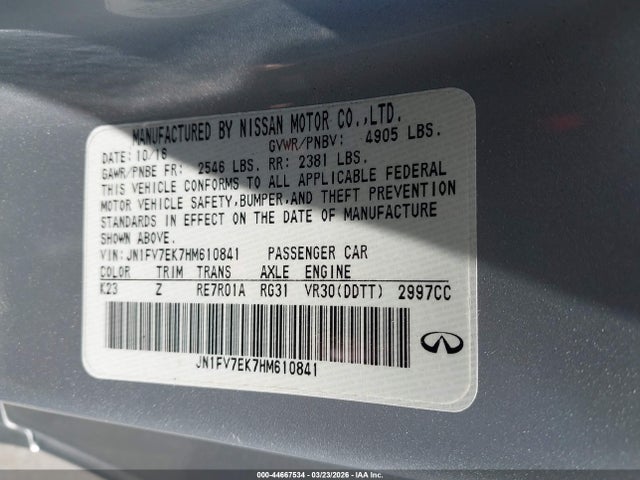 44667534 :رقم المزاد ، JN1FV7EK7HM610841 vin ، 2017 Infiniti Q60 3.0t Red Sport 400 مزاد بيع