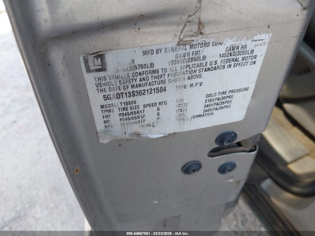 Aukcja sprzedaży 2006 Buick Rainier Cxl, vin: 5GADT13S362121504, numer aukcji: 44667561