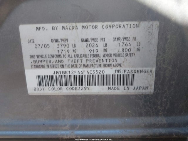 2006 MAZDA MAZDA3 JM1BK12F461405520 Photo 8