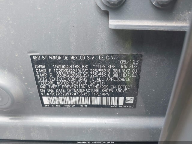 44667621 :رقم المزاد ، 3CZRZ2H5XRM703456 vin ، 2024 Honda Hr-v Awd Sport/awd Sport W/o Bsi مزاد بيع
