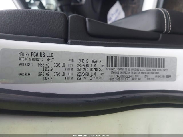 44667634 :رقم المزاد ، 1C4RJFBGXHC852481 vin ، 2017 Jeep Grand Cherokee Limited 4x4 مزاد بيع