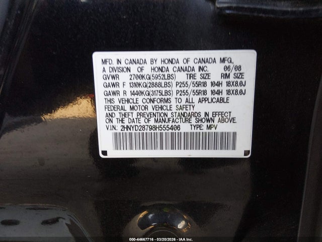 Aukcja sprzedaży 2008 Acura Mdx Sport Package, vin: 2HNYD28798H555406, numer aukcji: 44667716