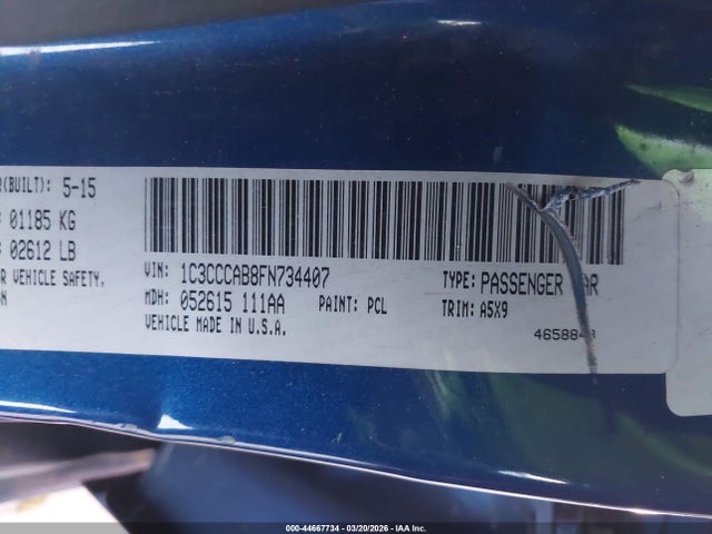 Aukcja sprzedaży 2015 Chrysler 200 Limited, vin: 1C3CCCAB8FN734407, numer aukcji: 44667734