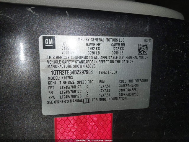 44667737 :رقم المزاد ، 1GTR2TE34BZ297908 vin ، 2011 Gmc Sierra 1500 Work Truck مزاد بيع