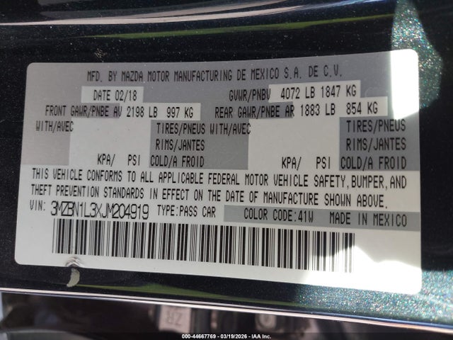 3MZBN1L3XJM204919 Mazda Mazda3 Touring